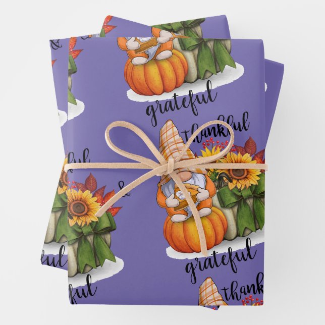 Thankful & grateful set of 3 wrapping paper sheets (In situ)