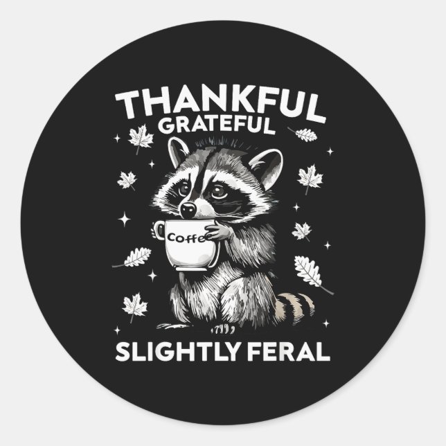 Thankful Grateful Slightly Feral Funny Raccoon Aut Classic Round Sticker (Front)