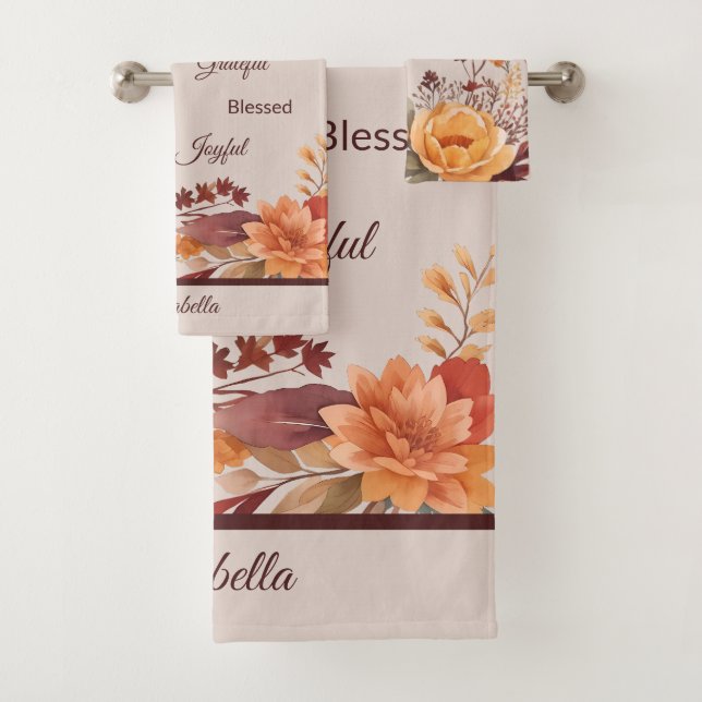 Thankful Grategul Blessed Floral Thanksgiving  Bath Towel Set (Insitu)