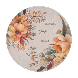 Thankful Grategul Blessed Floral Thanksgiving Cutting Board