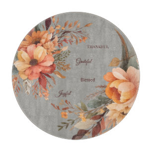 Thankful Grategul Blessed Floral Thanksgiving  Cutting Board