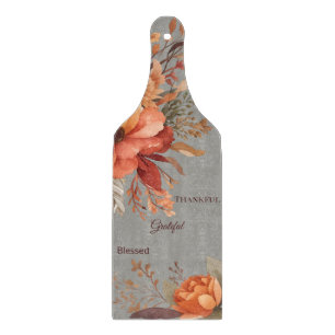 Thankful Grategul Blessed Floral Thanksgiving Cutting Board