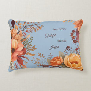 Thankful Grategul Blessed Floral Thanksgiving Decorative Cushion