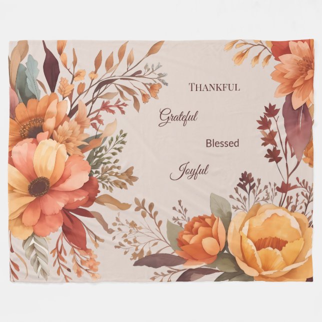 Thankful Grategul Blessed Floral Thanksgiving  Fleece Blanket (Front (Horizontal))