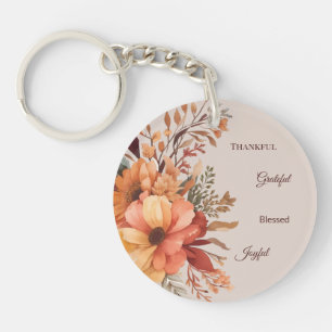 Thankful Grategul Blessed Floral Thanksgiving Key Ring