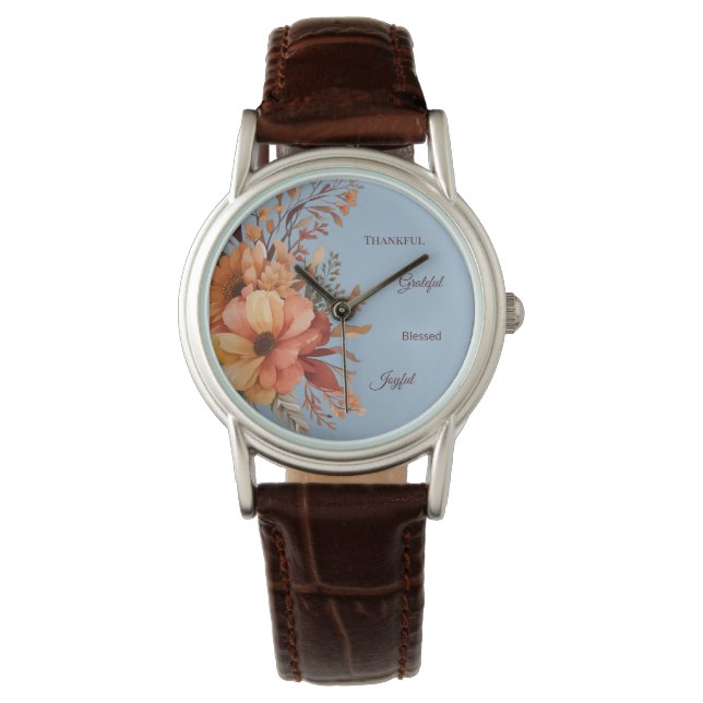 Thankful Grategul Blessed Floral Thanksgiving  Watch (Front)