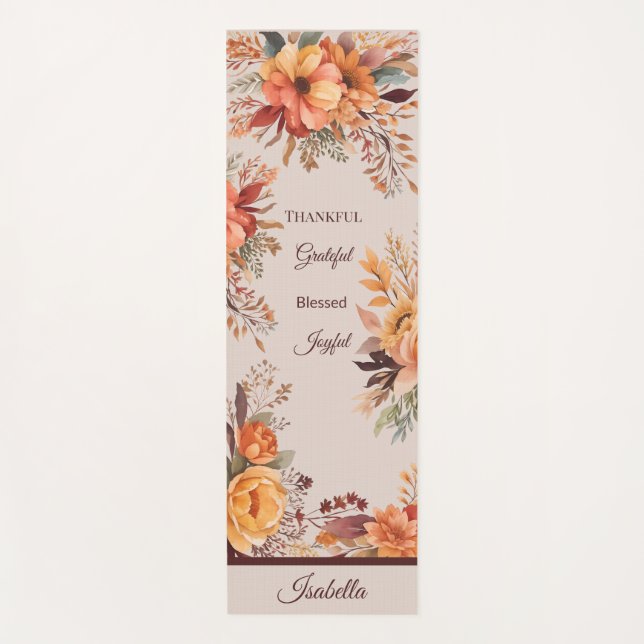 Thankful Grategul Blessed Floral Thanksgiving  Yoga Mat (Front)