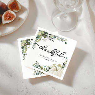 Thankful Greenery Pumpkin Thanksgiving Dinner Napkin