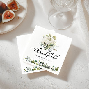Thankful Greenery White Pumpkin Thanksgiving Napkin