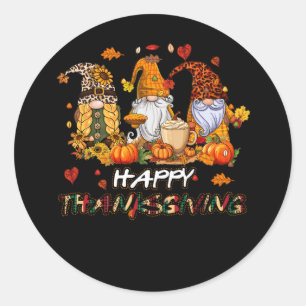 Thankful Happy Thanksgiving Gnome Gnomies Pumpkin  Classic Round Sticker