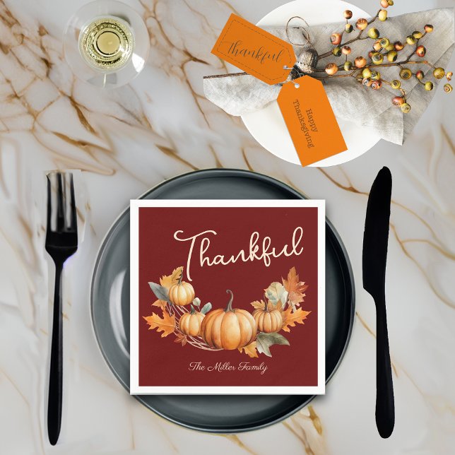 Thankful Harvest Thanksgiving Dinner Custom Red Napkin (Creator Uploaded)