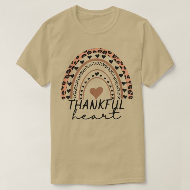 Thankful Heart Boho Leopard Rainbow Autumn Fall Th T-Shirt (Design Front)