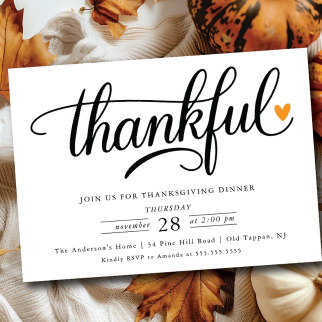 Thankful Heart Thanksgiving Dinner Invitation (Creator Uploaded)