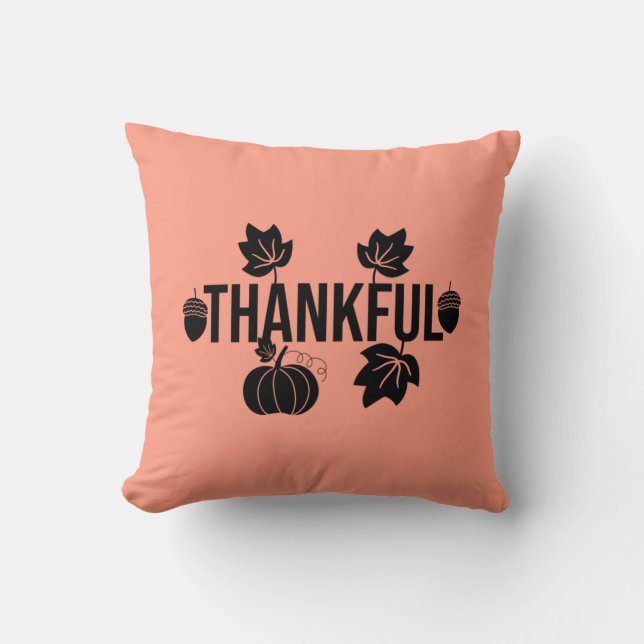 Thankful, Leaves And Pumpkin Cushion (Front)