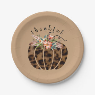 Thankful Leopard Print Pumpkin Boho Fall Autumn Paper Plate