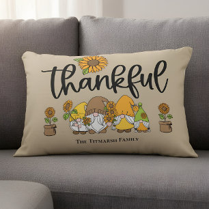 Thankful little sunflower gnome family decorative cushion