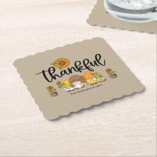 Thankful little sunflower gnome family paper coaster