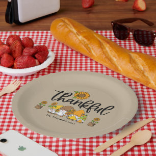 Thankful little sunflower gnome family paper plate