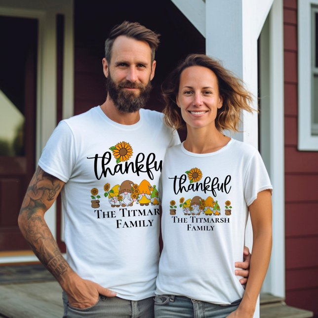 Thankful little sunflower gnome family T-Shirt (thankful family shirt)