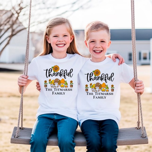 Thankful little sunflower gnome family T-Shirt (thankful kids t-shirt)