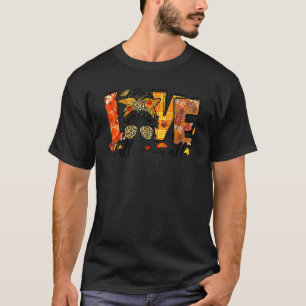 Thankful Love Fall Yall Retro Autumn Messy Bun Tha T-Shirt
