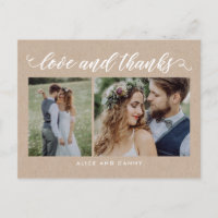 Thankful Love Thank You Postcard Kraft