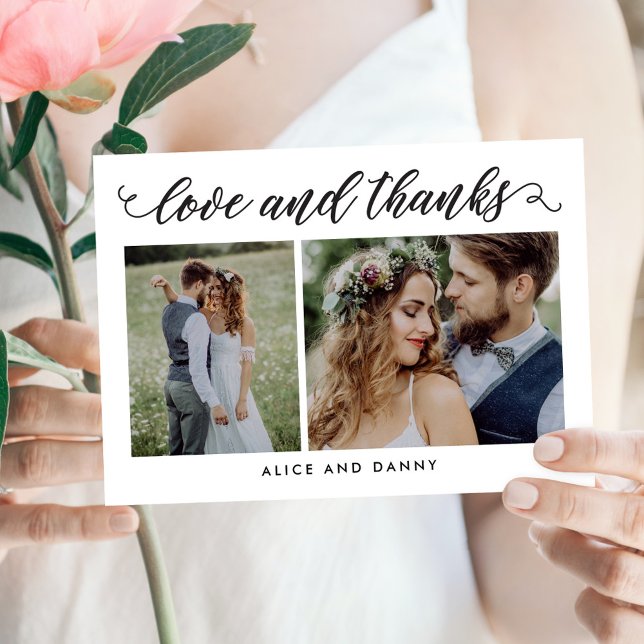 Thankful Love Wedding Photo Thank You Card White (Creator Uploaded)