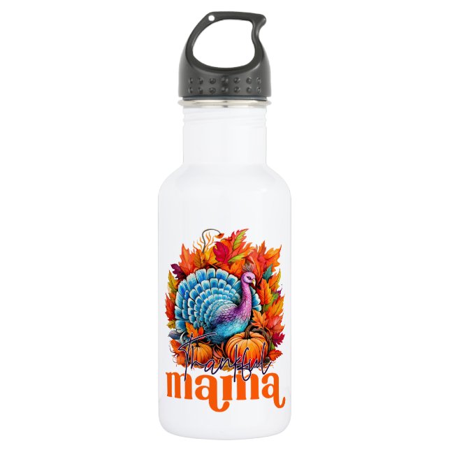 Thankful Mama Turkey and Autumn Leaves Foliage 532 Ml Water Bottle (Front)