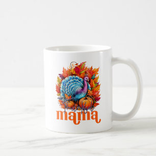 Thankful Mama Turkey and Autumn Leaves Foliage Coffee Mug