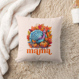 Thankful Mama Turkey and Autumn Leaves Foliage Cushion