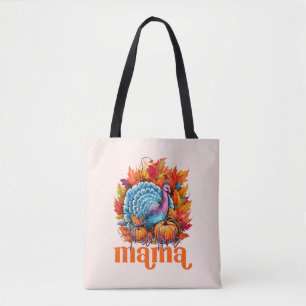 Thankful Mama Turkey and Autumn Leaves Foliage Tote Bag