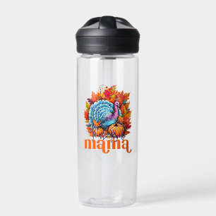 Thankful Mama Turkey and Autumn Leaves Foliage Water Bottle