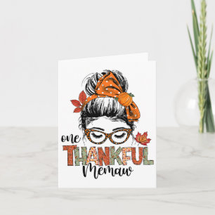 Thankful Memaw Messy Bun Fall Autumn Thanksgiving Card