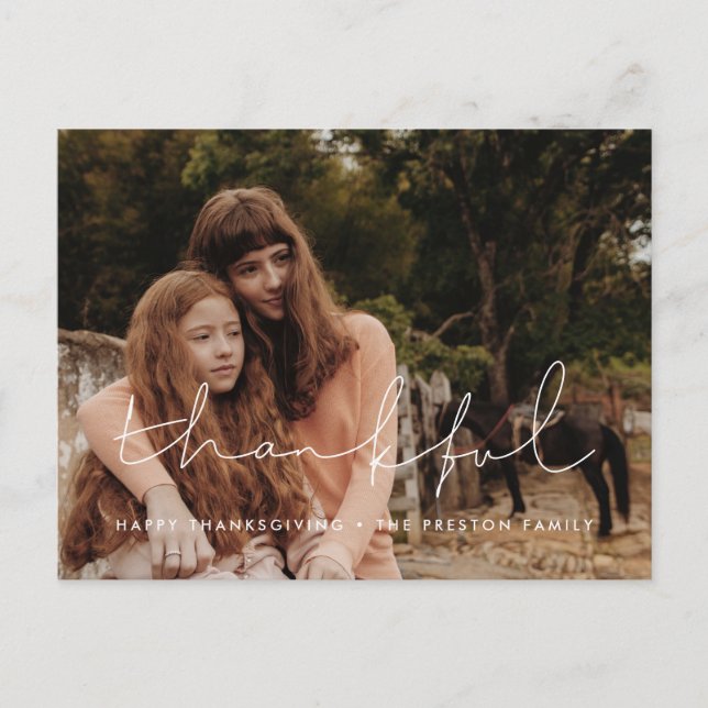 Thankful Minimalist Thanksgiving family photo Postcard (Front)