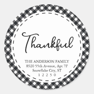 Thankful  Modern Black & White Simple Thanksgiving Classic Round Sticker