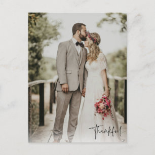 Thankful Modern Photo Wedding Postcard