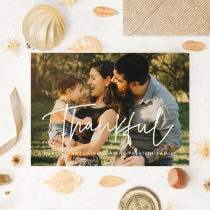 Thankful Modern Thanksgiving family photo Holiday Card