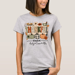 Thankful nana with custom kids names thanksgiving T-Shirt