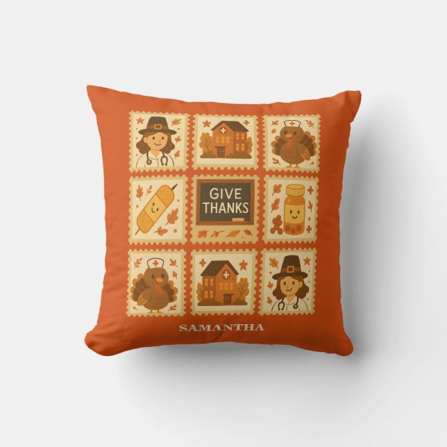 Thankful Nurse Collage | Cosy Fall Cushion (Front)