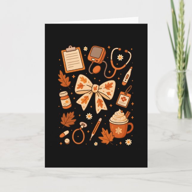 Thankful Nurse Fall Stethoscope Coquette Bow Thank Card (Front)