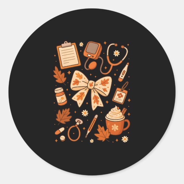 Thankful Nurse Fall Stethoscope Coquette Bow Thank Classic Round Sticker (Front)