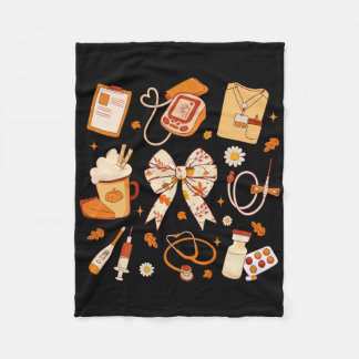 Thankful Nurse Fall Stethoscope Coquette Bow Thank Fleece Blanket
