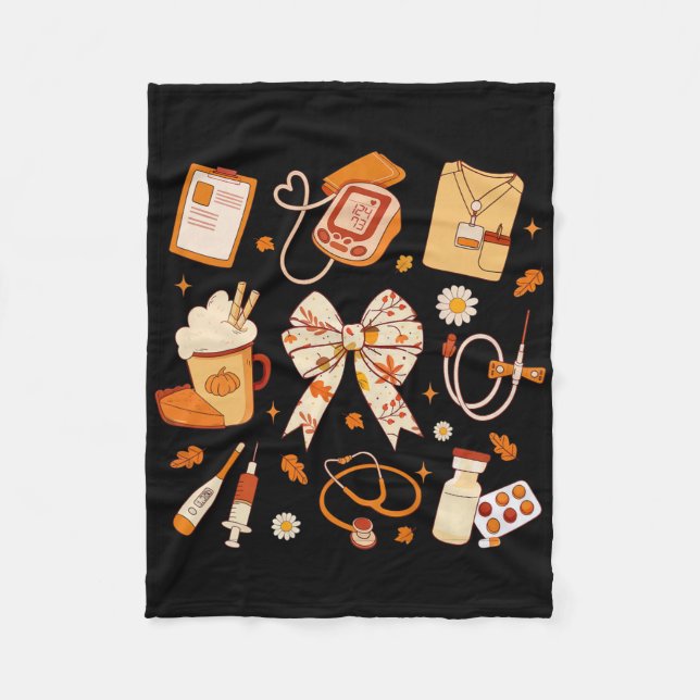 Thankful Nurse Fall Stethoscope Coquette Bow Thank Fleece Blanket (Front)