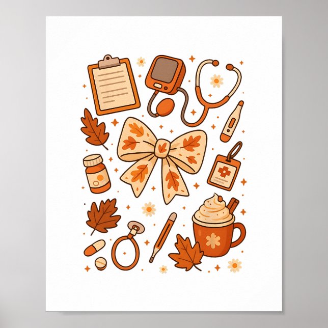 Thankful Nurse Fall Stethoscope Coquette Bow Thank Poster (Front)