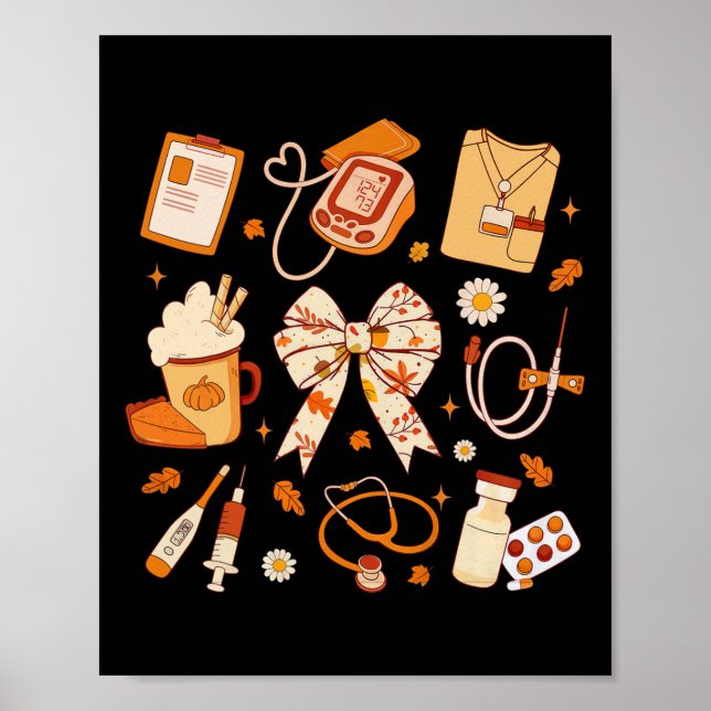 Thankful Nurse Fall Stethoscope Coquette Bow Thank Poster (Front)