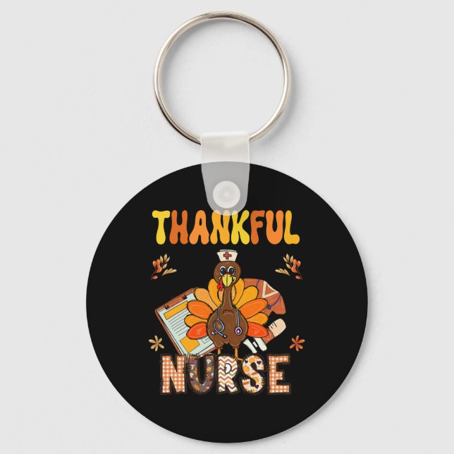 Thankful Nurse Groovy Thanksgiving Nursing Turkey  Key Ring (Front)