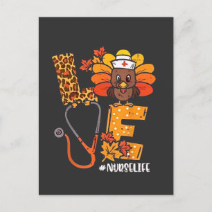 Thankful Nurse Life Turkey Cute Thanksgiving Nurse Holiday Postcard