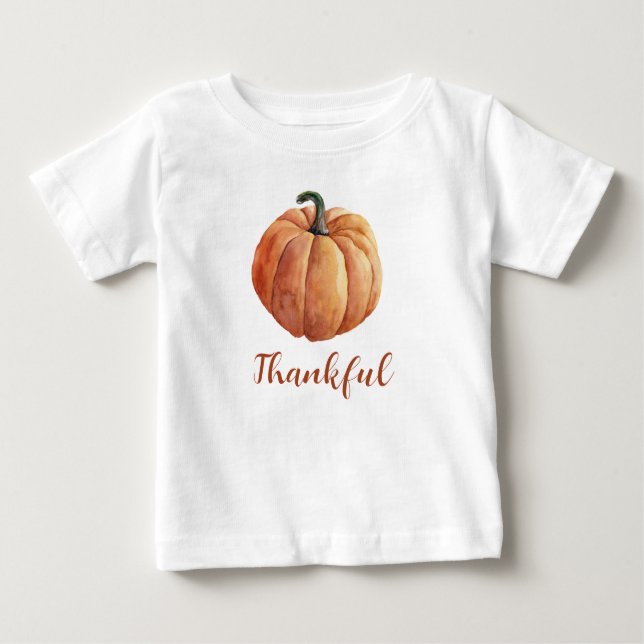 Thankful Orange Pumpkin Fall Autumn Thanksgiving Baby T-Shirt (Front)