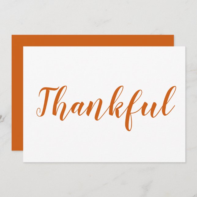 Thankful orange script cute thanksgiving card (Front/Back)