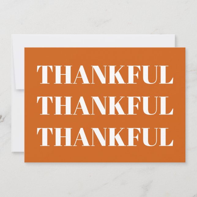 Thankful orange white modern thanksgiving card (Front)